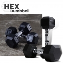 Rubber Coated Hex Dumbbell (1-40KG) with Contoured Chrome Handle