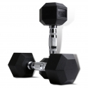 Rubber Coated Hex Dumbbell (1-40KG) with Contoured Chrome Handle Rubber Coated Hex Dumbbell (1-40KG) with Contoured Chrome Handle
