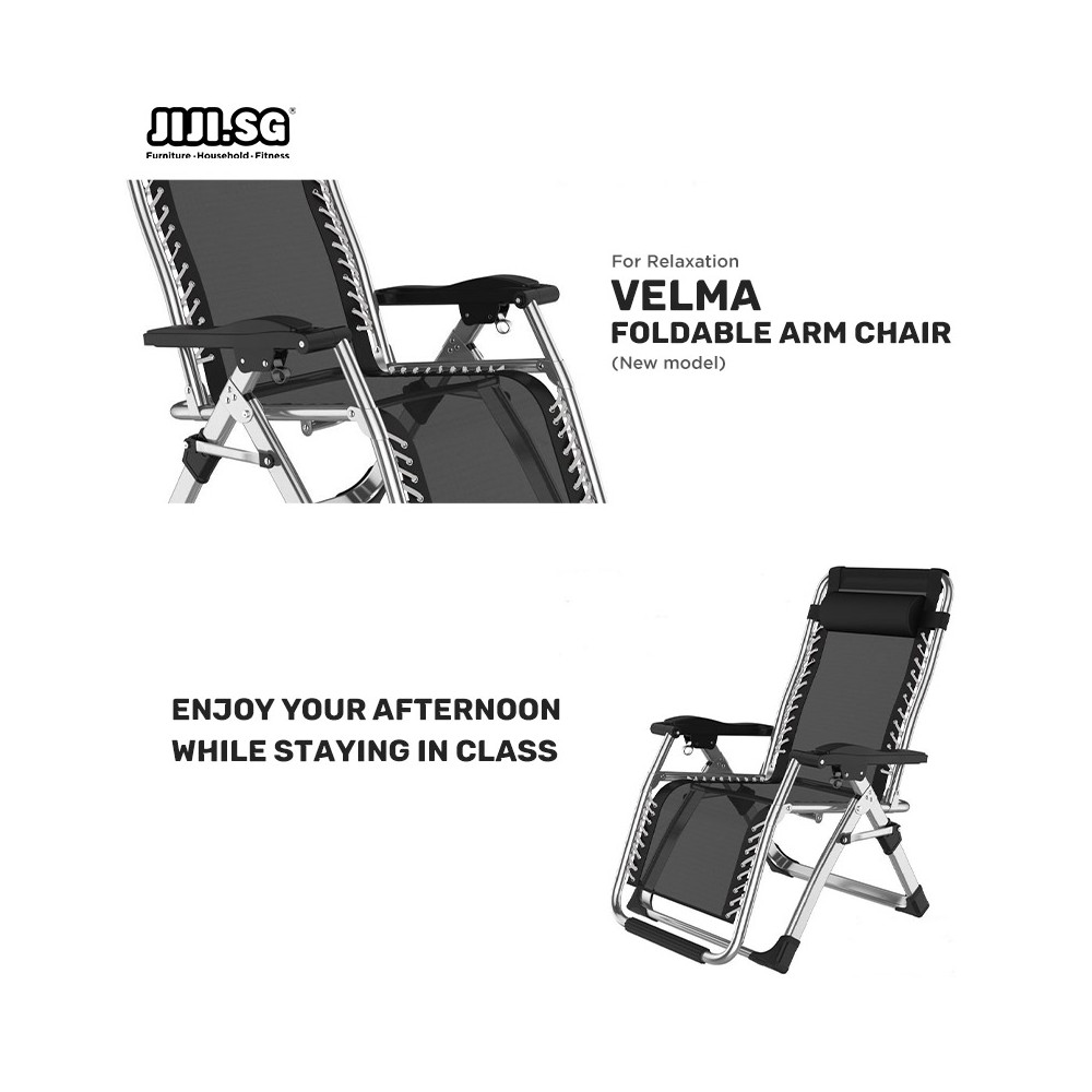 (Folding & Reclining) Velma Reclining Leisure Chair in Black (Folding & Reclining) Velma Reclining Leisure Chair in Black