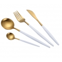 Portugal Deluxe 304 SS 4 Pcs Dining Cutlery (White+Gold)