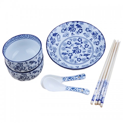 Underglazed Blue Ceramic Dining Set (7Pcs)