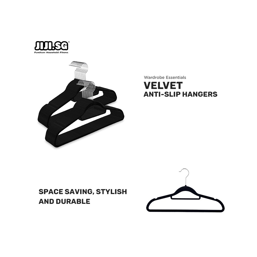 Velvet Anti-Slip Hanger - 100Pcs Bundle (Black) Velvet Anti-Slip Hanger - 100Pcs Bundle (Black)
