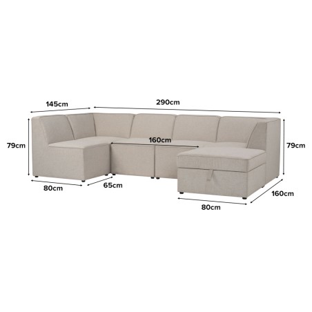 TRAVIS 4 Seater Corner Extended Modular Sofa with Storage Ottoman