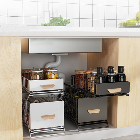 HYDD Under Sink Height Adjustable Pull-out Shelve Rack