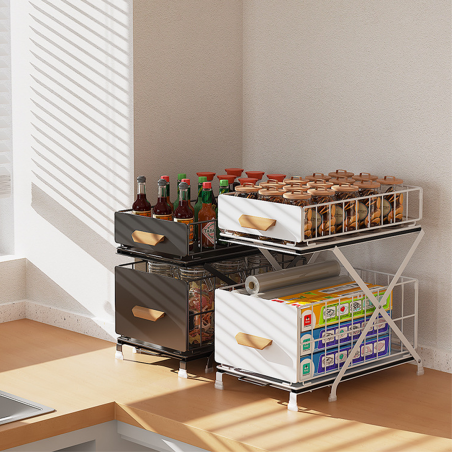 HYDD Under Sink Height Adjustable Pull-out Shelve Rack