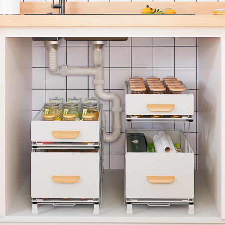 HYDD Under Sink Height Adjustable Pull-out Shelve Rack