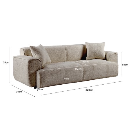 ELOUAN 3 Seater Sofa, Bouclé Fabric