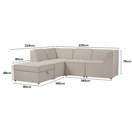 TRAVIS 3 Seater Corner Extended Modular Sofa with Storage Ottoman