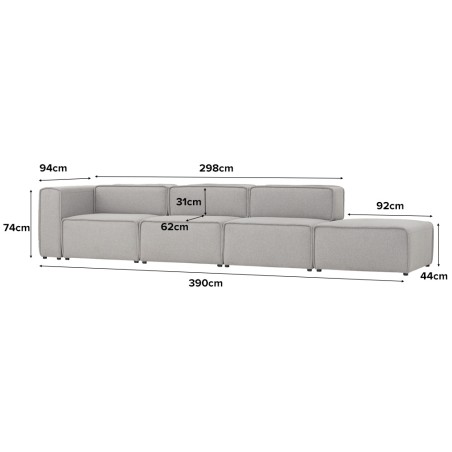 ALURA 3 Seater Extended Modular Sofa with Ottoman