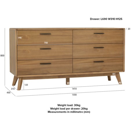TORENTO Chest of 6 Drawers