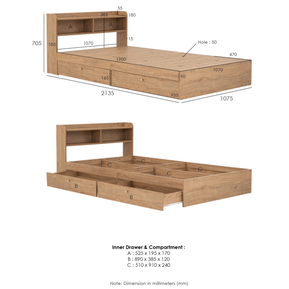 DAKO Bed Frame with Storage Drawers - JIJI.SG