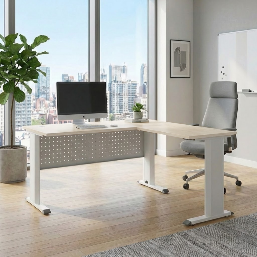 KILIAN L-Shaped Office Desk with Modesty Panel - JIJI.SG