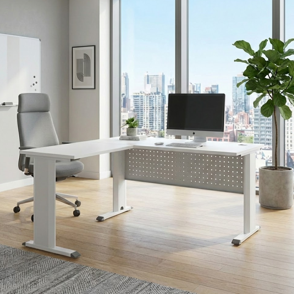 KILIAN L-Shaped Office Desk with Modesty Panel - JIJI.SG