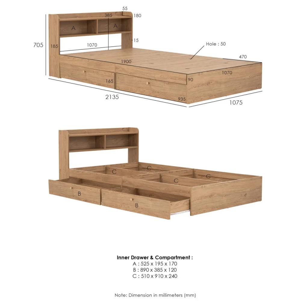 (AS-IS) DAKO Bed Frame with Storage Drawers - JIJI.SG